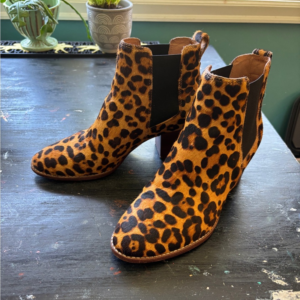 madewell calf hair leopard print booties